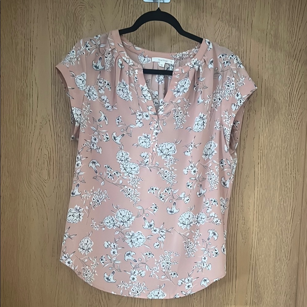 Pink Puff Sleeve Blouse with Mandarin Collar